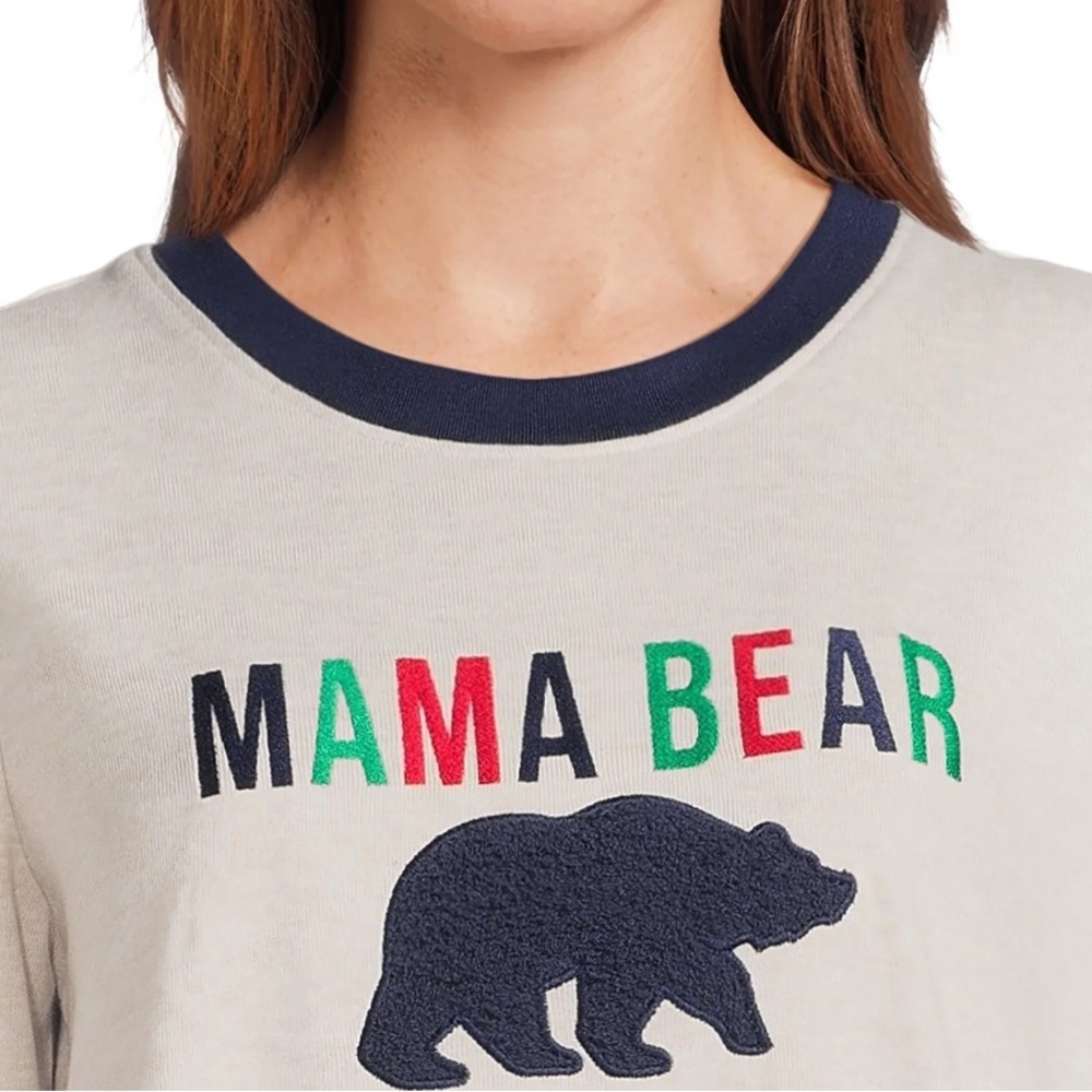 Dearfoams Cream Plaid Mama Bear Long Sleeve Pajama Set Size L 12-14 - Picture 2 of 4